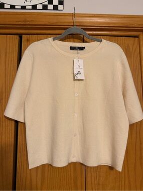 Lilliput Cream Ribbed Knit Short-Sleeve Cardigan